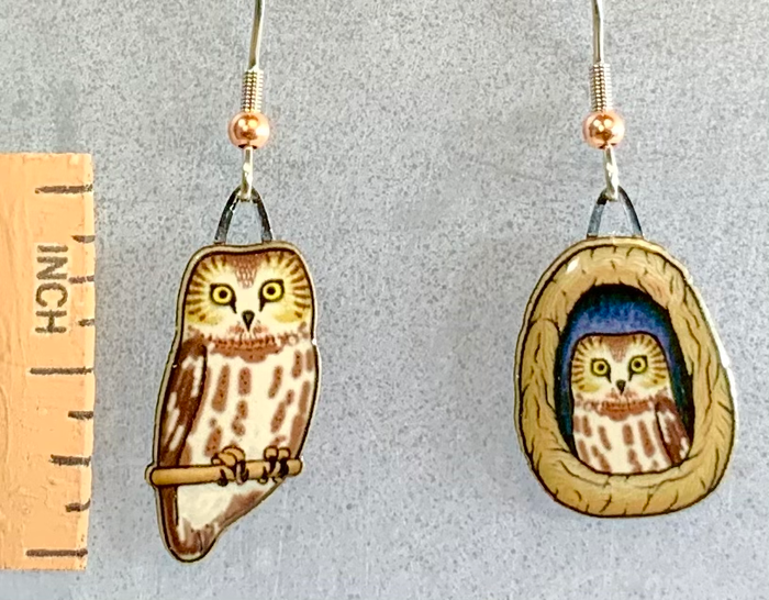 Eco Friendly Saw-Whet Owl Earrings