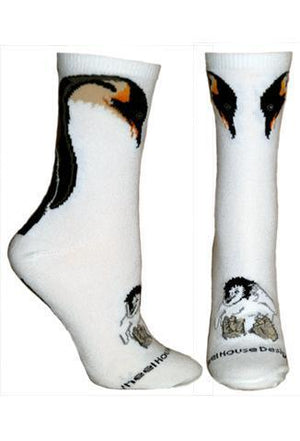 Emperor Penguin and Chick on White Socks