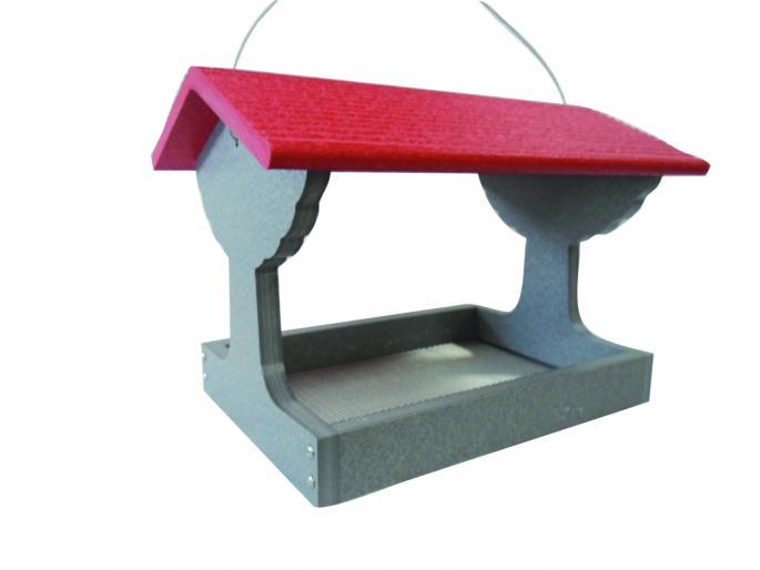 Fly-Thru Feeder Gray With Red Roof