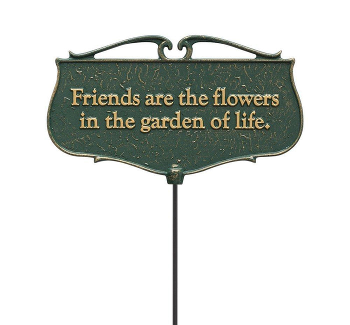 Friends are The Flowers. Garden Poem Sign, Green/Gold