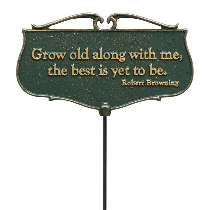 Grow Old along with Me"" Garden Poem Sign, Green/Gold
