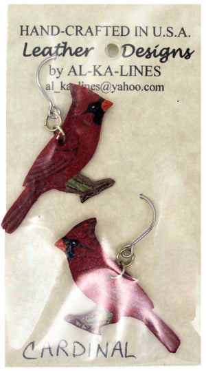 Hand-Crafted Leather Cardinal Earrings
