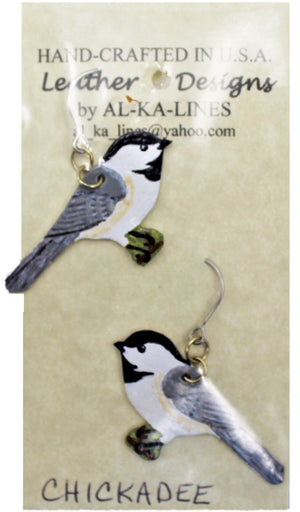 Hand-Crafted Leather Chickadee Earrings