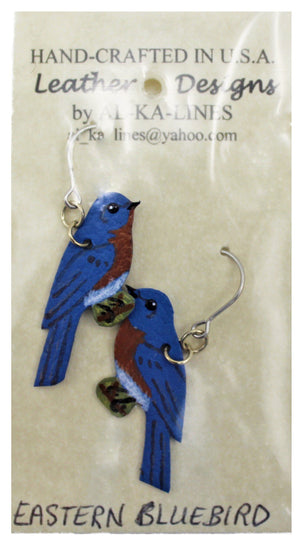 Hand-Crafted Leather Eastern Bluebird Earrings