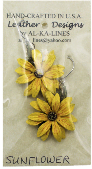 Hand-Crafted Leather Sunflower Earrings