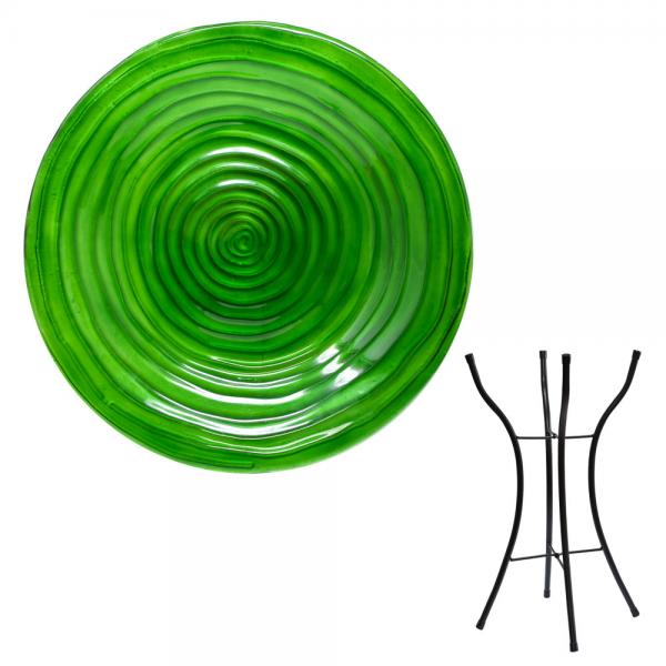 Hunter Green Glass Bird Bath with Stand (Store Pickup Only)