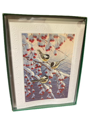 Chickadees On Snow Berry Branches Christmas Greeting Cards