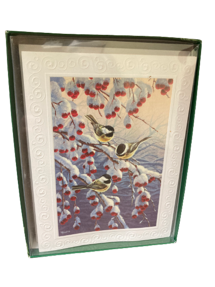 Chickadees On Snow Berry Branches Christmas Greeting Cards