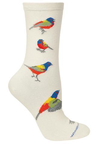 Painted Bunting on Natural Lightweight Cotton Crew Socks