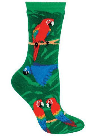 Parrots on Green Lightweight Cotton Crew Socks