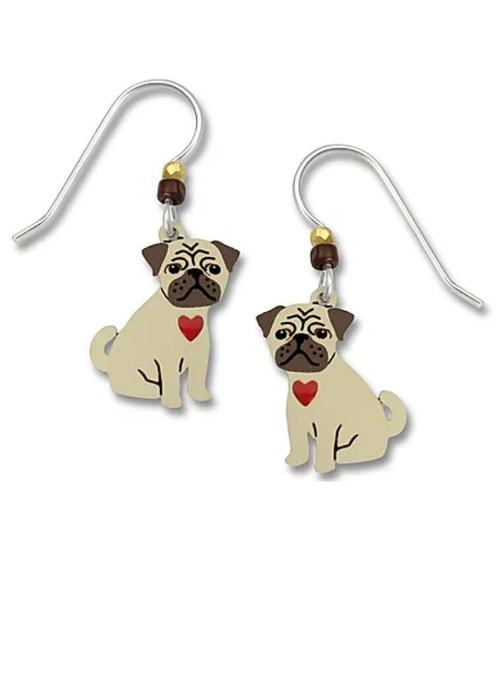 Pug Puppy Red Heart Earrings