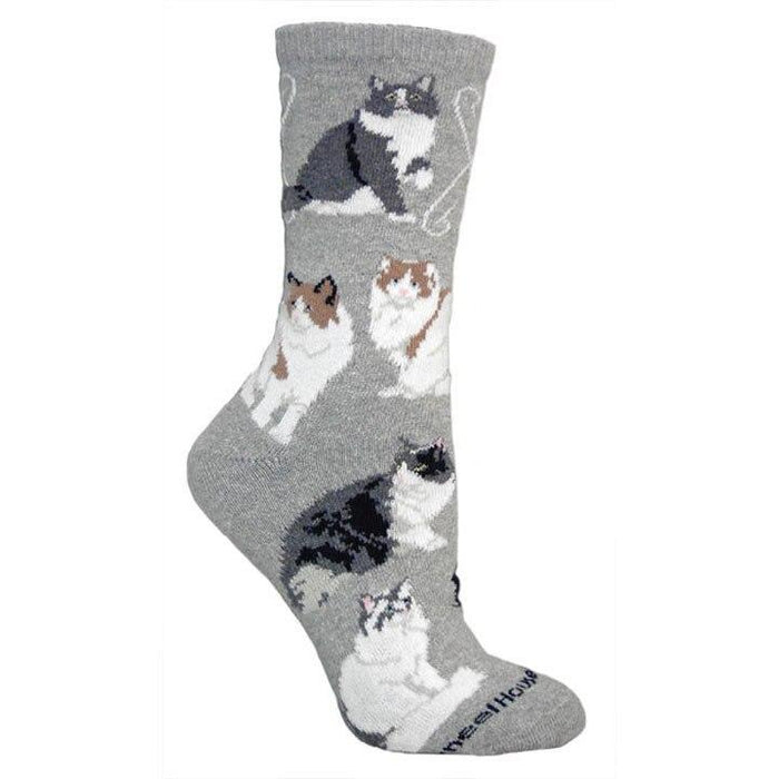 Ragamuffin Cats on Gray Lightweight Cotton Crew Socks, Large