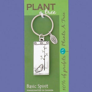 Rectangle Bird and Tree Plant A Tree Contribution Key Chain