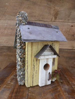Recycled Barnboard & Metal Birdhouse, #31, Yellow