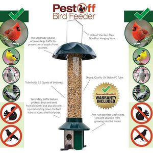 Roamwild PestOff Mixed Seed Squirrel Proof Bird Feeder, Green