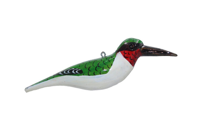 Wood Bird Ornament: North American: Ruby-Throated Hummingbird