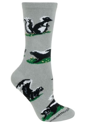Skunk on Gray Lightweight Cotton Crew Socks