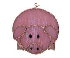 Stained Glass Pink Pig Suncatcher