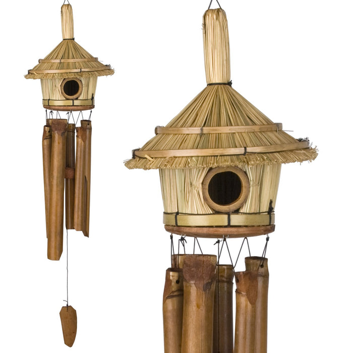 Thatched Roof Birdhouse Bamboo Chime