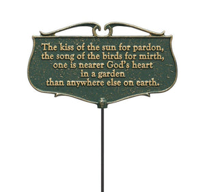 The Kiss of The Sun Garden Poem Sign, Green/Gold