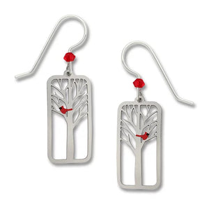 Tree In Rectangle With Cardinal Earrings