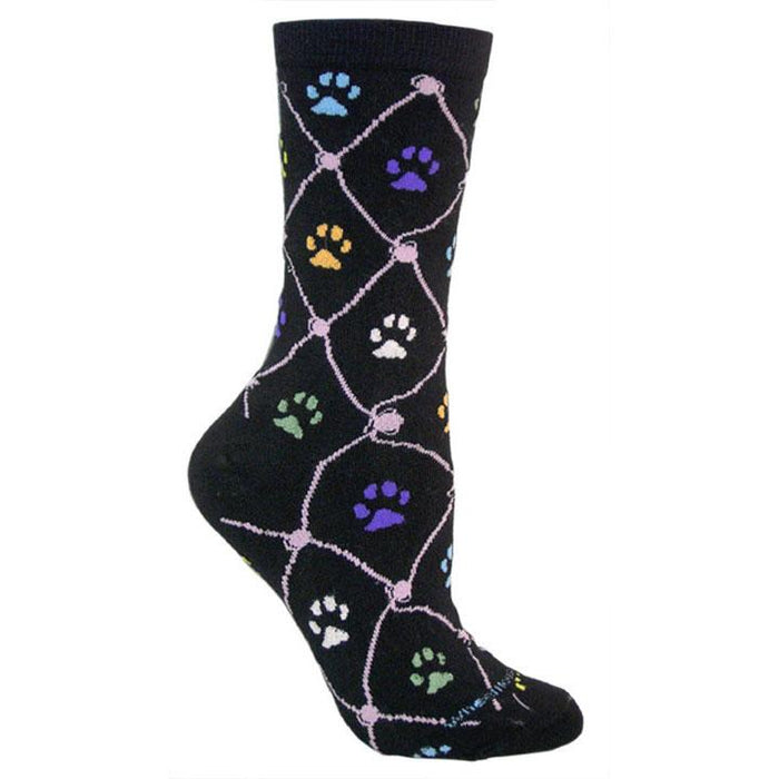 Cat Paws on Black Ultra-Lightweight Cotton Crew Socks