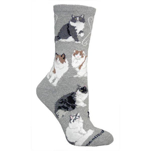 Ragamuffin Cats on Gray Lightweight Cotton Crew Socks