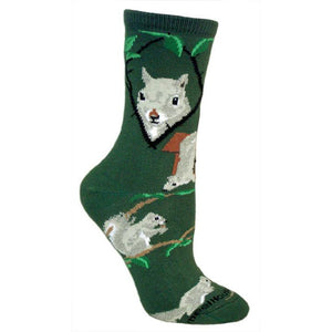 Squirrels on Green Lightweight Cotton Crew Socks