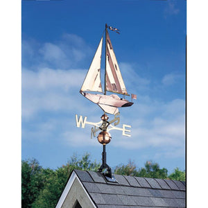 Full-Size Copper Sailboat Weathervane, Polished