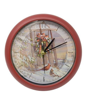 Wintertime Sleigh Cardinals 8 inch Sound Clock