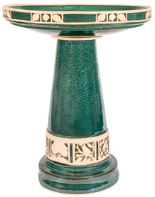 Zanesville Glazed Birdbath Top and Pedestal Set, Juniper Green Glaze (Store Pickup Only)