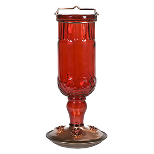 Red Antique Bottle Glass Hummingbird Feeder, 24oz.