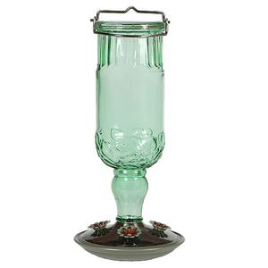 Green Antique Bottle Glass Hummingbird Feeder, 24oz.