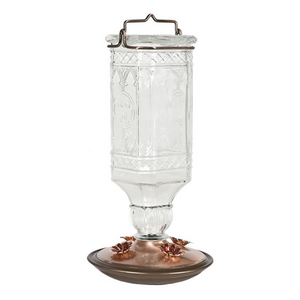 Clear Antique Bottle Glass Hummingbird Feeder, 24oz.